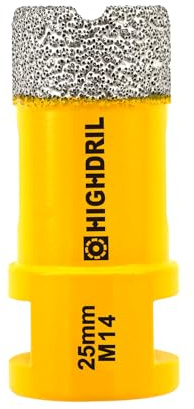 HIGHDRIL Broca de diamante - 25mm con rosca M14 Taladrado en seco para azulejos de porcelana Cerámica Granito Mármol Piedra Mampostería Ladrillo para amoladoras angulares