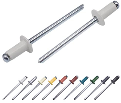 Marcopol (100 Stück) lackierte Blindnieten 3,2 x 8 mm, Kuppelkopf, DIN 7337, Aluminiumniete und Stahldorn, Popnieten (100, grauweiß RAL 9002)