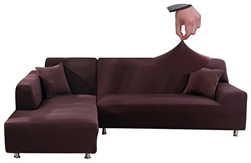 Jaotto Sofabezug Elastische Spandex Stretch Couchbezug für L-Form Sofa Überwürfe Universal Waschbar Sofaüberwurf 2er Antirutsch(2 Sitzer+3 Sitzer,Kaffee)