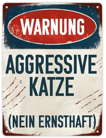 Warnung aggressive Katze (nein ernsthaft) Metallschild XL in 21x28 cm für Katzenhalter lustiges Blechschild im Used Look Warnung vor der Katze als Warnschild für Katzenhalter