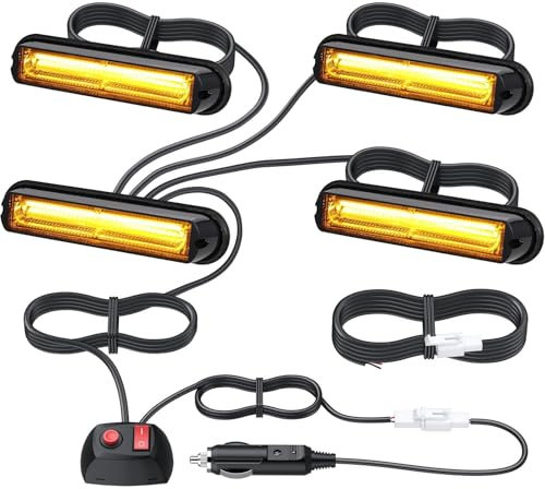 EYPINS 4X 13cm COB LED Frontblitzer, Warnlicht Warnleuchte Stroboskop Blinklicht LED Blitzer Orange 12/24V 40W IP65 18Modi für Truck Traktor KFZ LKW Emergency Gabelstapler Notfall Warnung | E-mark E57