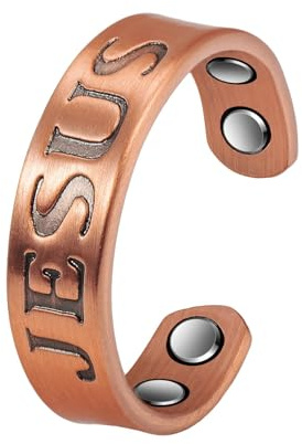 EnerCoppeX Ring aus 99,99 % reinem Kupfer mit guter christlicher Bedeutung, Jesuskreuz, 4 Magneten und Geschenktasche (A), Kupfer