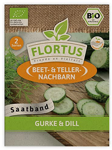 FLORTUS Gurke & Dill Saatband | 3 BIO Saatbänder für Gemüse und Kräuter Anbau | Saatgutmischung für Frische Salatgurken und aromatischer Dill