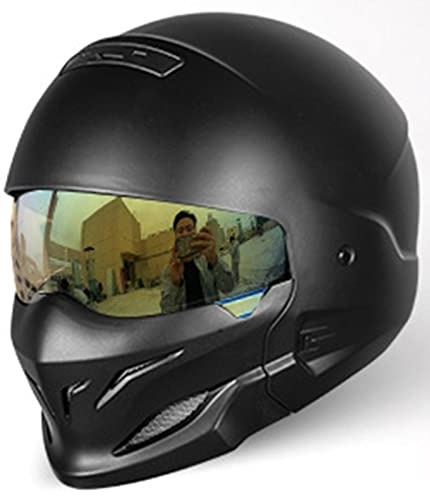 Retro Personality Motorradhelm, DOT/ECE-Zertifizierter Vollgesichts-Motorradhelm Für Männer Und Frauen, Sommer, Retro-Street-Fighter-Kombinationshelm, Halboffener Helm D,L=59-60cm