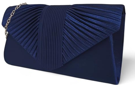 UShopUK Satin Pleated Envelop Style Bridal Prom Wedding Evening Clutch Party Purse Hand Bag (Navy Blue)