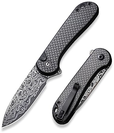 CIVIVI Elementum II Pocket Folding Knife, 2.96 Damascus Blade Utility Knife with Deep Carry Pocket Clip for EDC C18062PB-DS1
