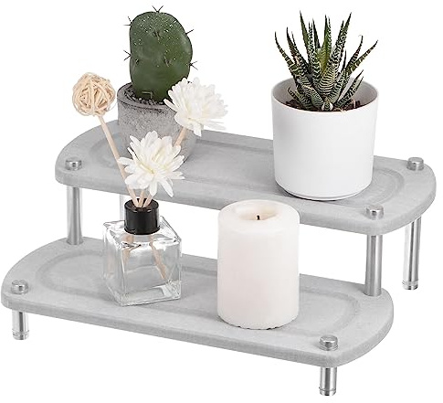 uxcell Fast Drying 2-Tier Sink Tray, Instant Dry Organizer, Water Absorbing Stone Tray for Countertop, Quick Dry Rack for Sponge Soap Dispenser, Home Decor, Light Grey