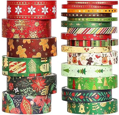 lyroiphic Weihnachten Washi Tape Set - 21 Rollen Dekoratives Klebeband mit Goldfolie Perfekt für Bullet Journal, Weihnachtskarte, Geschenkverpackungen