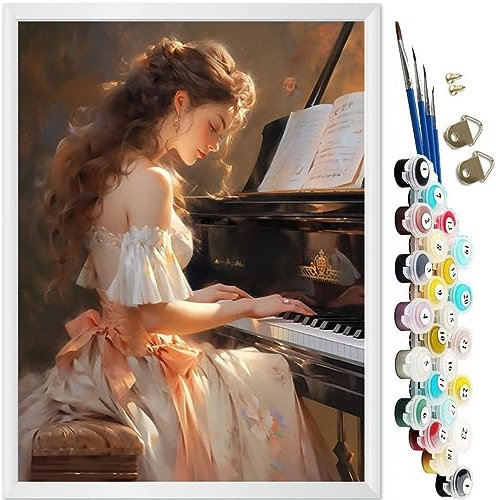 KEEMOSO Malen Nach Zahlen Erwachsene DIY Ölgemälde Leinwand Set mit 3 Pinsel und Acrylpigment für Frauen Home Deko- Piano Mädchen Ohne Rahmen 40 x 50 cm