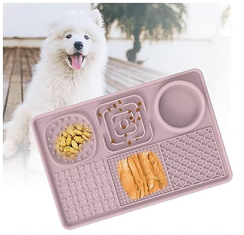 JUNZAI Schleckmatte Katze, mit superstarker Saugkraft,BPA-fre,Anti Rutsch, Silikon Schleckmatte Hund Schlingnapf Hunde Groß, für Hundeleckerli und Katzenfutter,Langeweile Relief,Pink