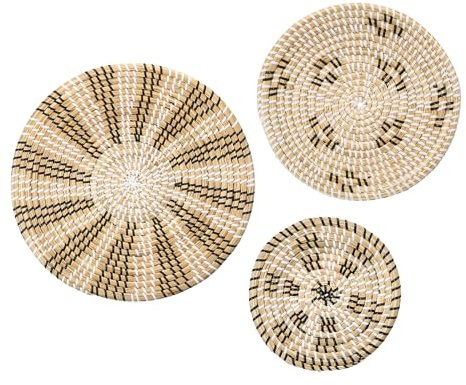 Uxcell Baskets for Wall Decor, Bohemian Wall Basket Decoration Set, Straw Hanging Woven Wicker (3pcs)