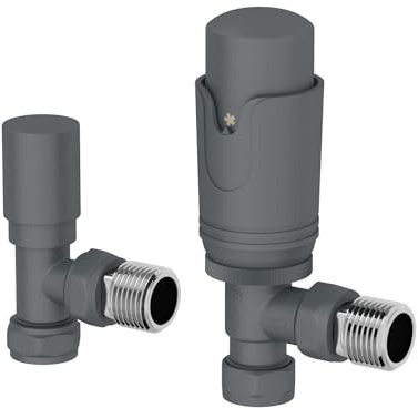 Radiant Living Thermostatic Radiator Valve Pack Angled Anthracite 15mm Lockshield TRV