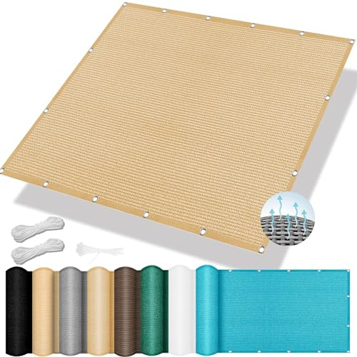 Sonnensegel Sonnenschutz inkl Befestigungsseile 200 x 350 cm, Windschutz Reißfest Wetterfest, Sonnensegel Quadrat Sichtschutz, Garten-Sonnenschutznetz, für Garten Balkon, Sandgelb