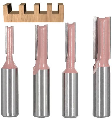 SICWOOD 4Pcs Straight Router Bit Set 1/2 Shank, Double Flute Straight Bit Dado Straight Cut Router Bit, Cutting Dia 1/4 5/16 3/8 1/2, Straight Router Bit for Woodworking Groove