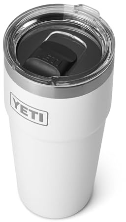 YETI Rambler Thermobecher 20 oz (591 ml) Weiss – Kaffeebecher To Go, Thermotasse mit abnehmbarem MagSlider–Deckel, Isolierbecher aus Edelstahl