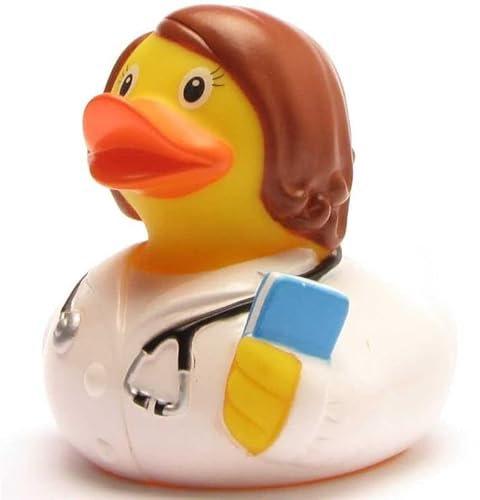 Duckshop I Quietscheente Ärztin inkl. Quietscheentchen-Schlüsselanhänger im Set I L8,5cm I Badeente I Geschenk für Mediziner