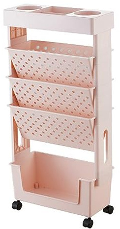 TUOYIBO Scaffale Mobile Scaffale su Ruote, Scaffale Rimovibile, Scaffale Portaoggetti, Scaffale Multiuso per Ufficio Domestico, Scaffale Multiuso,Rosa