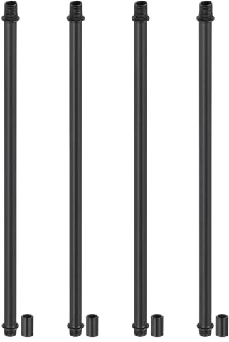 PATIKIL Straight Pipe Lamp Stems Rod Kit, 4Set M10 Carbon Steel 300mm(11.81) Long Double End Thread Rod with Coupling Nuts Sleeve Connector for Table Lamps Chandeliers, Black