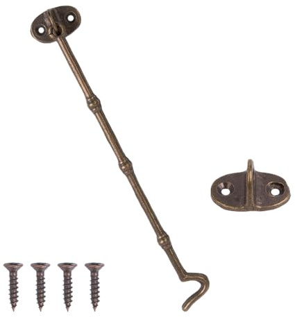 Ieron Gancio Antivento per Finestra Antica, Gancio per Porta di Cabina Antica e Serratura a Occhiello, 230 mm (9 Pollici) Fermo per Mobile con Vite di Fissaggio per Porta, cancello, Finestra