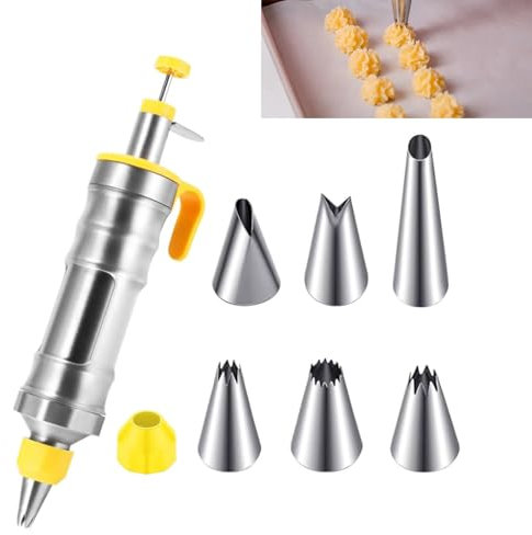 NIYATA 7 PCS Icing Piping Kit,Icing Piping Gun,Dessert Decorating Syringe Set,Piping Icing Syringe Set with 6 Dessert Syringe Nozzles,DIY Frosting Baking Tools for Cake Decorating