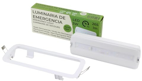 Alpinaluz Luz de Emergencia LED 3W Autotest con Batería de Litio, Modos Permanente y No Permanente, Montaje Empotrado o Superficie, 265 lm, 6500K, 3 Horas de Autonomía pare Techo o Pared
