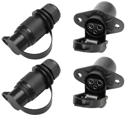 Udbrud 2 Stück Anhänger Stecker 3 polig 12v 24v und 2 Stück Steckdose 3-Polig 3 Poliger Stecker Steckdose Traktor mit Flachsteckanschluss, Wasserfester Steckdose Stecker für Traktor PKW RV LKW