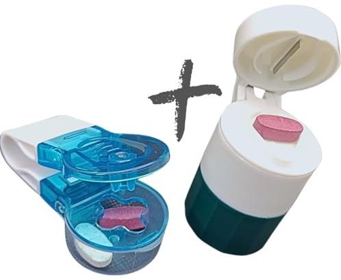 Cortador de Pastillas 4 en 1 con Perforador de Blíster – Corta, Muele, Almacena y Sirve como Vasito para Agua