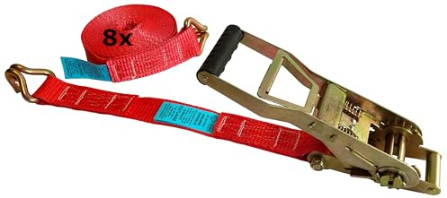 8 Stück - Zug-Langhebel Ratschen-Zurrgurt 50mm - 5 Tonnen - 8 Meter - 2-Teilig - Schwerlast Spanngurt 8er Set