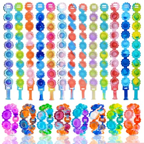 EIYVPRA 15 pezzi Bracciale in silicone, colori set da gioco con bracciale in gomma, Push Bubble Bracelets Fidget Toys, Giocattoli antistress per adulti e bambini, Ideale come gadget（girasole）