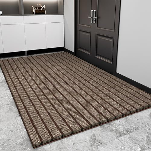 Jyswx Dirt Trapper Door Mat Indoor/Outdoor – Muddy Doormats Durable & Non-Slip & Washable – Low Profile Floor Mat for Back & Front Door, Entrance, Patio (60 x 90cm, Brown)