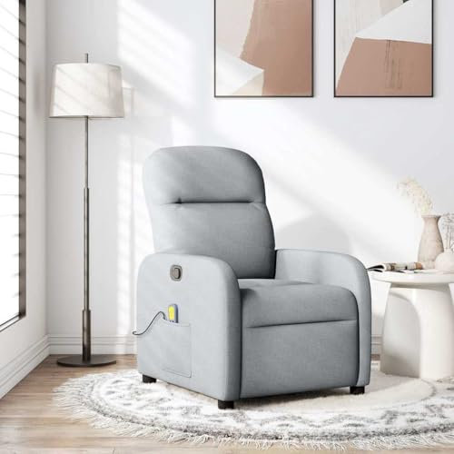 Homgoday Massagefåtölj ljusgrå tyg TV-fåtölj vilstol relaxfåtölj massagefåtölj modern TV-fåtölj justerbar för vardagsrum