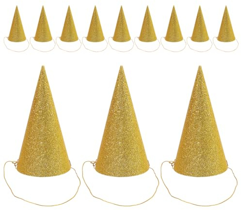 Kichvoe 12 Cappellini Da Festa A Cono Glitterato Cappellini Da Compleanno Triangolari Per Decorazioni Per Feste Dorati