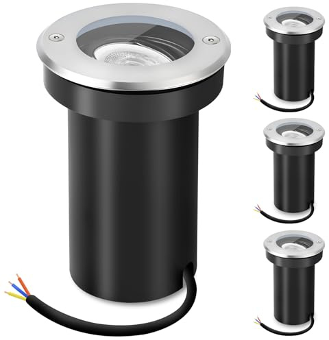 YindaLux 4x Bodenstrahler Außen GU10 IP67 Silber schwenkbar befahrbar | ohne Leuchtmittel, 230V GU10-Fassung, bodenbündige Montage, für Einfahrt, Hof und Gartenweg