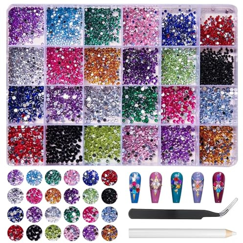 18000 Stück Strasssteine mit flacher Rückseit 12 Farben 2 mm und 3 mm Strasssteine Nägel für DIY Nägel Handwerk Kunsthandwerk mit Picking-Pinzette und Wachsstif (Dark rhinestones)