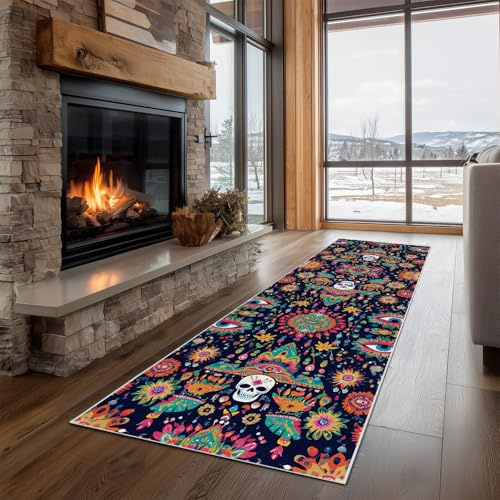 Dppyuxa Läufer Flur und Mandala Muster für die Küche Stil als für 60x150 cm | Teppich Ästhetik Totenkopf rutschfest Waschbar Küchenläufer lang Blumenpflanzen Flurteppich auch Bettvorleger Schlafzimmer