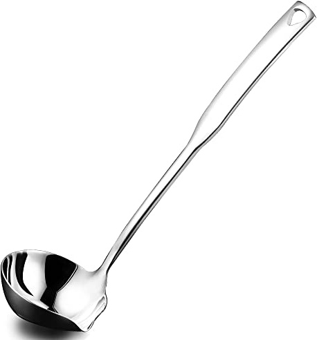 Mestolo da zuppa in acciaio inox con beccuccio, 30 cm, mestolo per salsa per servire, cucinare e inscatolare