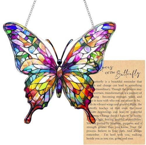 Butterfly Acrylic Suncatcher Ornament with Greeting Card, Stained Glass Window Hangings Acrylic Material, Sun Catchers for Garden Decorative Function, for Home/Garden/Office
