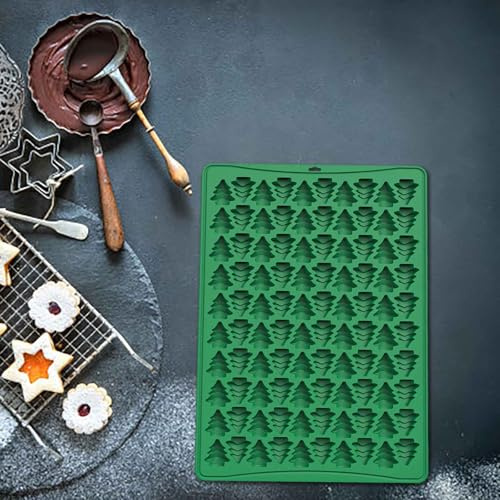 Decoración de Navidad para interiores, bandeja para hornear con 100 cavidades en forma de árbol para galletas y chocolate, ideal para festividades de repostería (verde, 30 x 20 x 1, 1 cm)