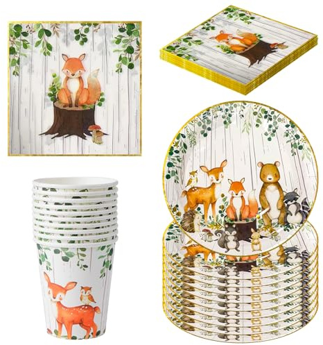 Jungle Safari Juego de Vajilla para Fiestas de Cumpleaños para 10 Invitados, Vajilla para Fiestas de Cumpleaños Infantiles, Platos de Papel, Vasos, Toallas de Papel, Tema de Animales de la Selva