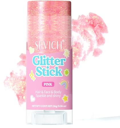 SEVICH Glitter Stick Rosa per viso, corpo e capelli, adatto alla pelle, resistente all'acqua, senza colla, facile da applicare e rimuovere, per feste, festival e trucco, 16 g