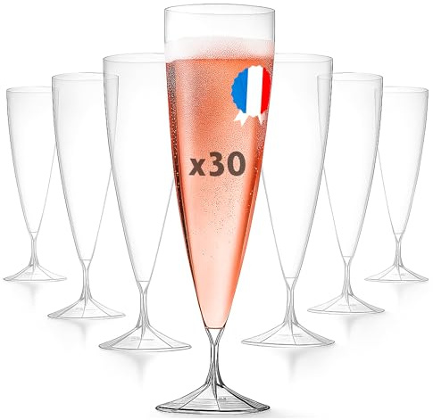 Table'Colors Pack de 30 Flûtes Champagne Luxe - Lavable, Réutilisable, Fabriquée en France - Idéal pour Événements - Design Moderne - Contenance 13,5 cl - Qualité Supérieure et Durable