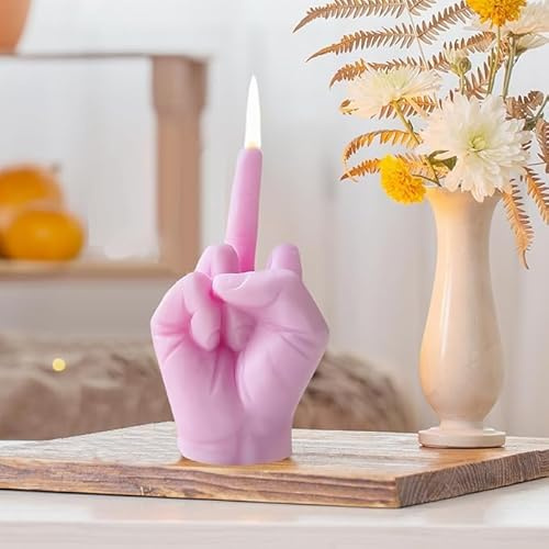SLEEKEE 1 Pz Candela per Dito Medio per Aromaterapia E 1 Estintore per Candele, Forma di Gesto Creativo, Materiale in Cera di Soia, Decorazione Regalo di Natale.