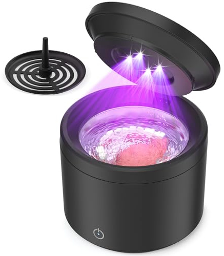 Acmeenjoy Pulitore Ultrasuoni 48000Hz, Pulitore Ultrasuoni Apparecchio Denti 200ml con UV Lampada e Pulizia di Baske, per Bite/Protesi dentali/Fermi/Testine di Spazzolini da Denti, Nero