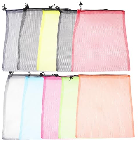 HEALEEP 10pcs 35x40cm Drawstring Mesh Storage Bags for Fruit and Vegetable Grocery Shopping, Reusable Eco-Friendly Breathable Net Pouches for Kitchen and Travel Organization Random Color