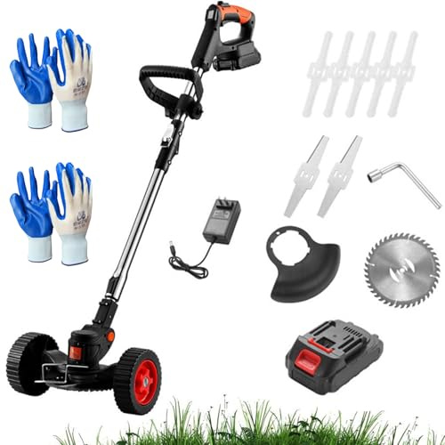 Decespugliatore 21V Senza Fili, 3-in-1 Tagliaerba Elettrico e Tagliabordi, Testa Regolabile a 90° e Manico Telescopico, Rifilatore Leggero e Tagliaerbacce per Manutenzione del Giardino