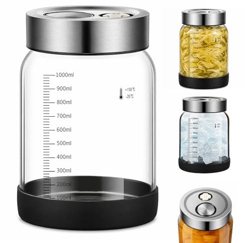 VEGOATY fermenteringsglas med lock 1 L: fermenteringsglas med jäsningsventil och halkfri gummimatta, tätning surkål fermenteringsglas för gurka, surkål, surdegstartare