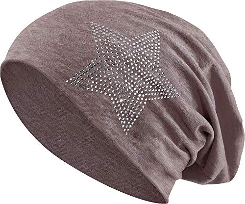 Balinco Strass Stern Steine Jersey Baumwolle elastisches Long Slouch Beanie Unisex Damen Mütze Heather Wintermütze (2)