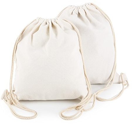 YINGKOR Cotton Canvas Drawstring Backpack Bag Gym Sackpack Sport String Sack Pack Bags pack-2, White
