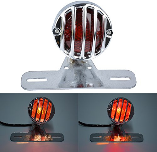 KaTur Motorrad Rücklicht mit Kennzeichenhalter Silber Heavy Duty 12V Blinker Lichter Brems Stopp Lauflicht Für H arley H onda Y amaha S uzuki K awasaki Custom Bike C ruiser C hopper