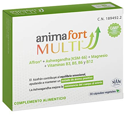 Ashwagandha KSM-66 + Azafrán + Magnesio + Vitamina B12 | Estrés, Equilibrio Mental, Estabilidad Emocional y Relax | 30 Cápsulas | AnimaFort Multi